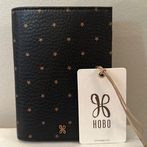 NWT HOBO 100% genuine leather Passport Holder Black with stars